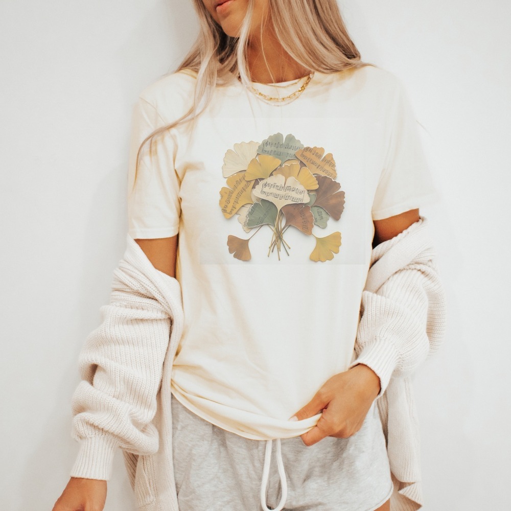 Ginkgo Bouquet Carrying Sheet Music Notes Tee
